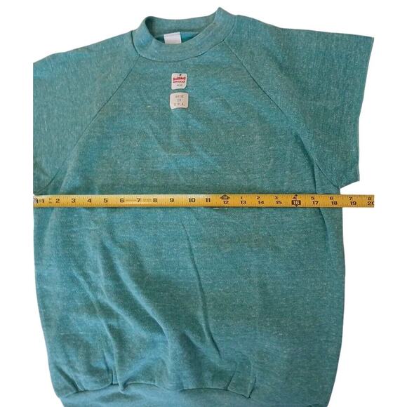 Vintage 1970s 1980s Healthknit USA Made XL TEAL Short Sleeve MUSCLE Sweatshirt - Picture 10 of 16